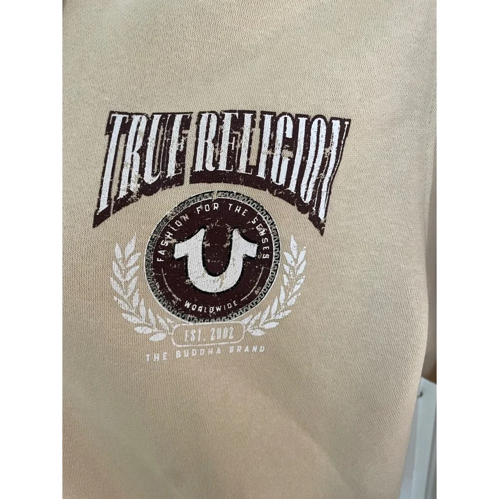True Religion Zip Hoodie Mens XL Fog Beige College Logo Y2K Streetwear New